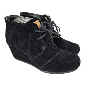 TOMS Desert Wedge Black Suede Lace Up Ankle Boot 7 300513